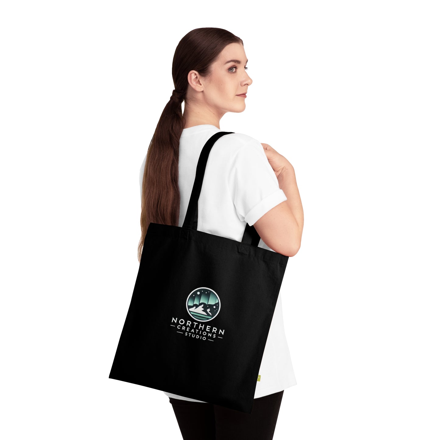Northern Creations Studio Organic Cotton Tote — Eco-Friendly Mountain & Aurora Logo Bag