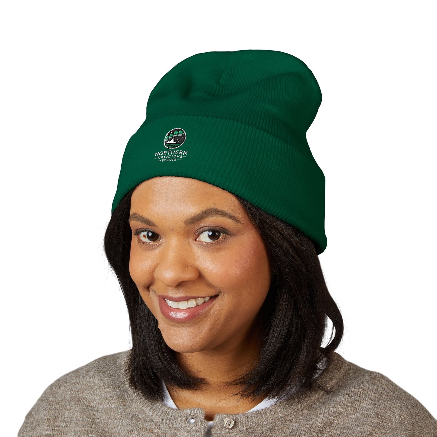 Embroidered Globe Cuffed Beanie — Sustainable Earth Logo Winter Hat