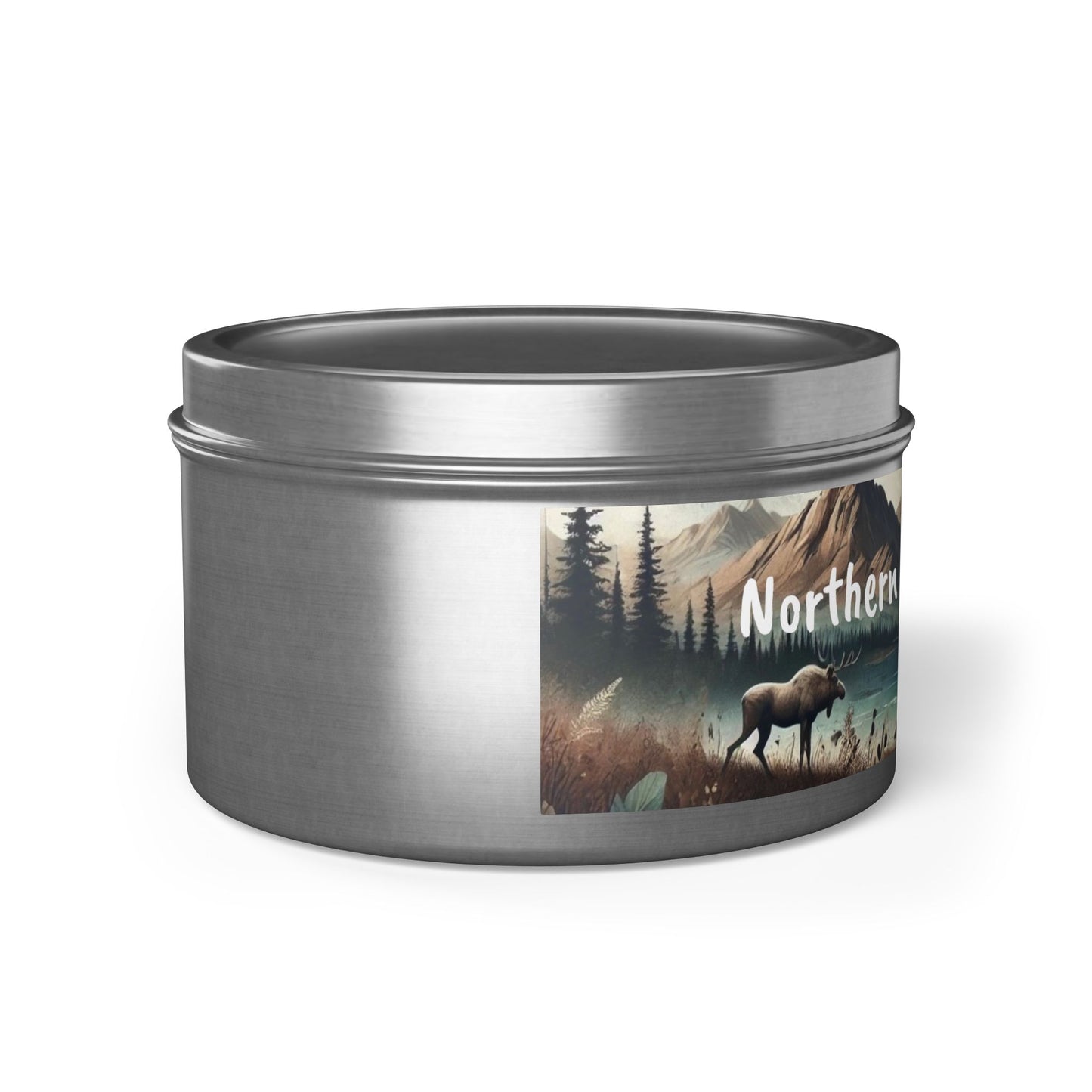 Mountain Moose Tin Candle — Nature Scents Candle with 'Northern Creations Studio' Label