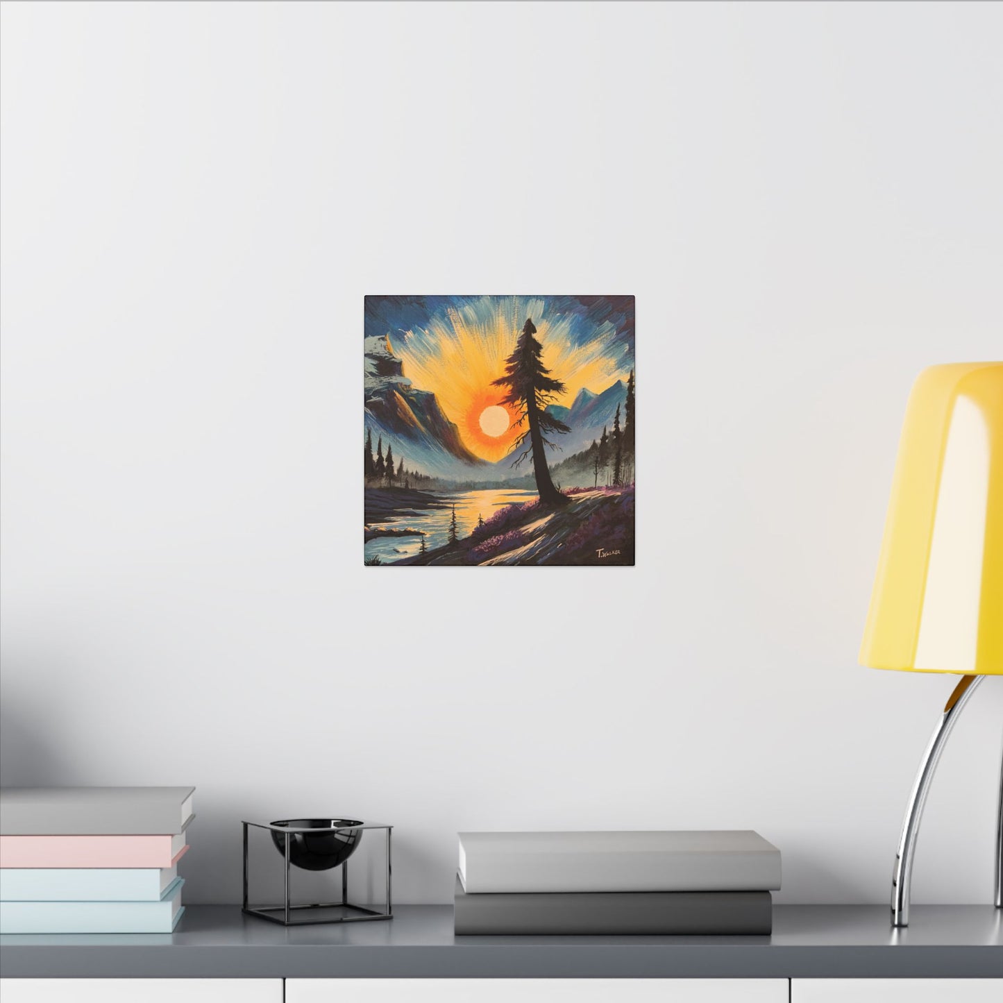 Sunrise Mountain Canvas Print — Dramatic Pine Tree Landscape Wall Art