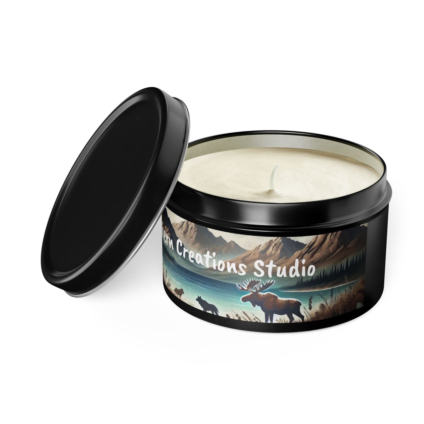 Mountain Moose Tin Candle — Nature Scents Candle with 'Northern Creations Studio' Label