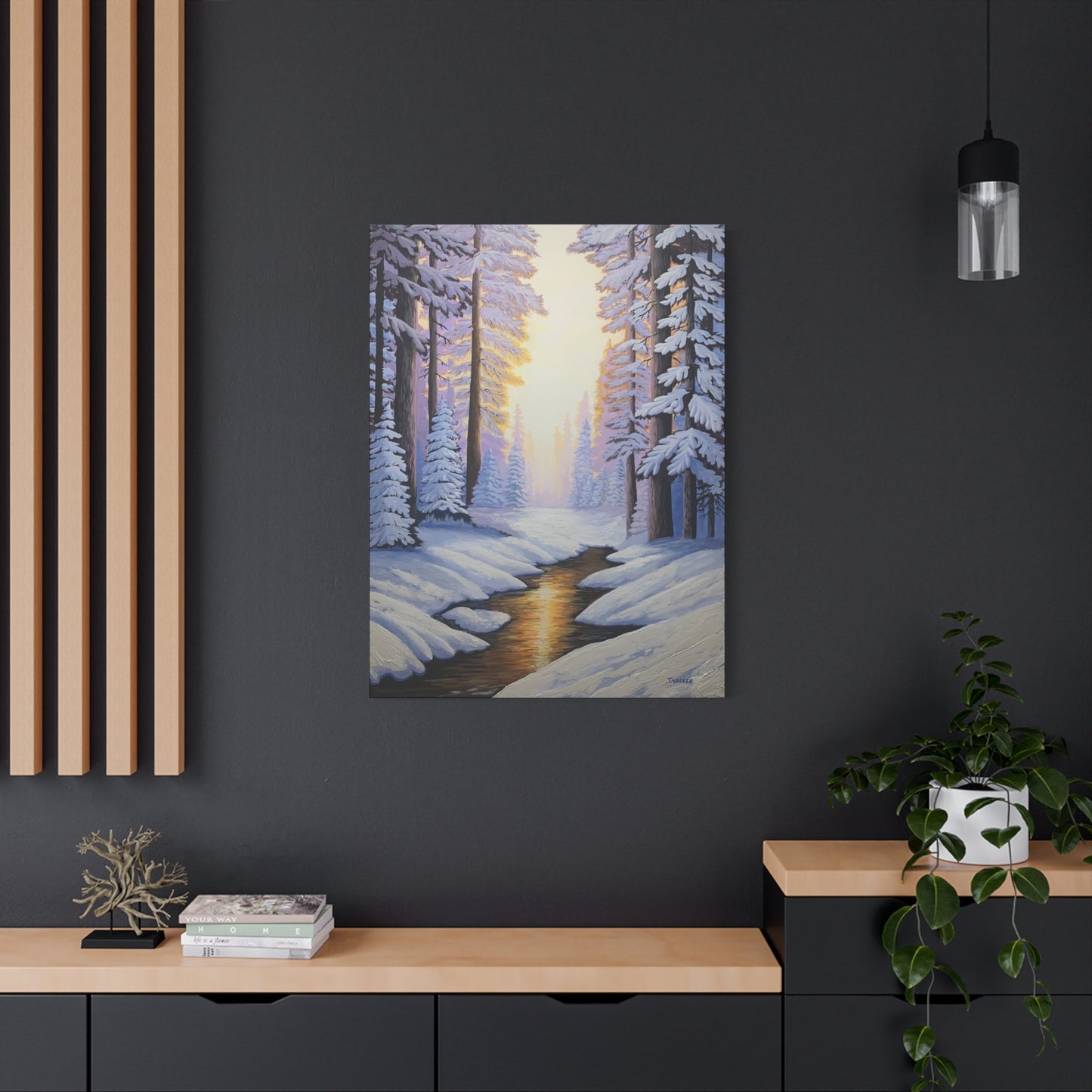 Winter Forest Canvas Print – Snowy Stream Matte Stretched Wall Art
