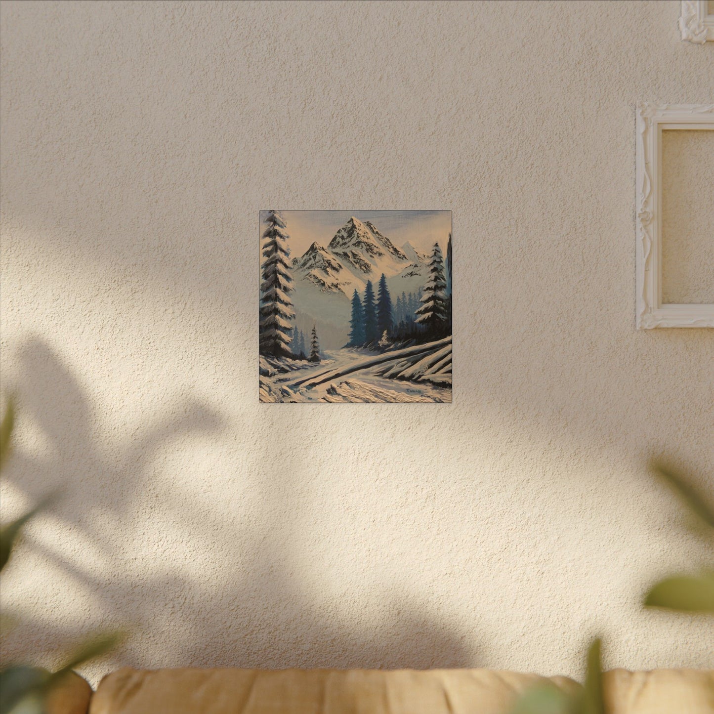 Winter Mountain Canvas Print — Snowy Pine Landscape Matte Stretched Wall Art