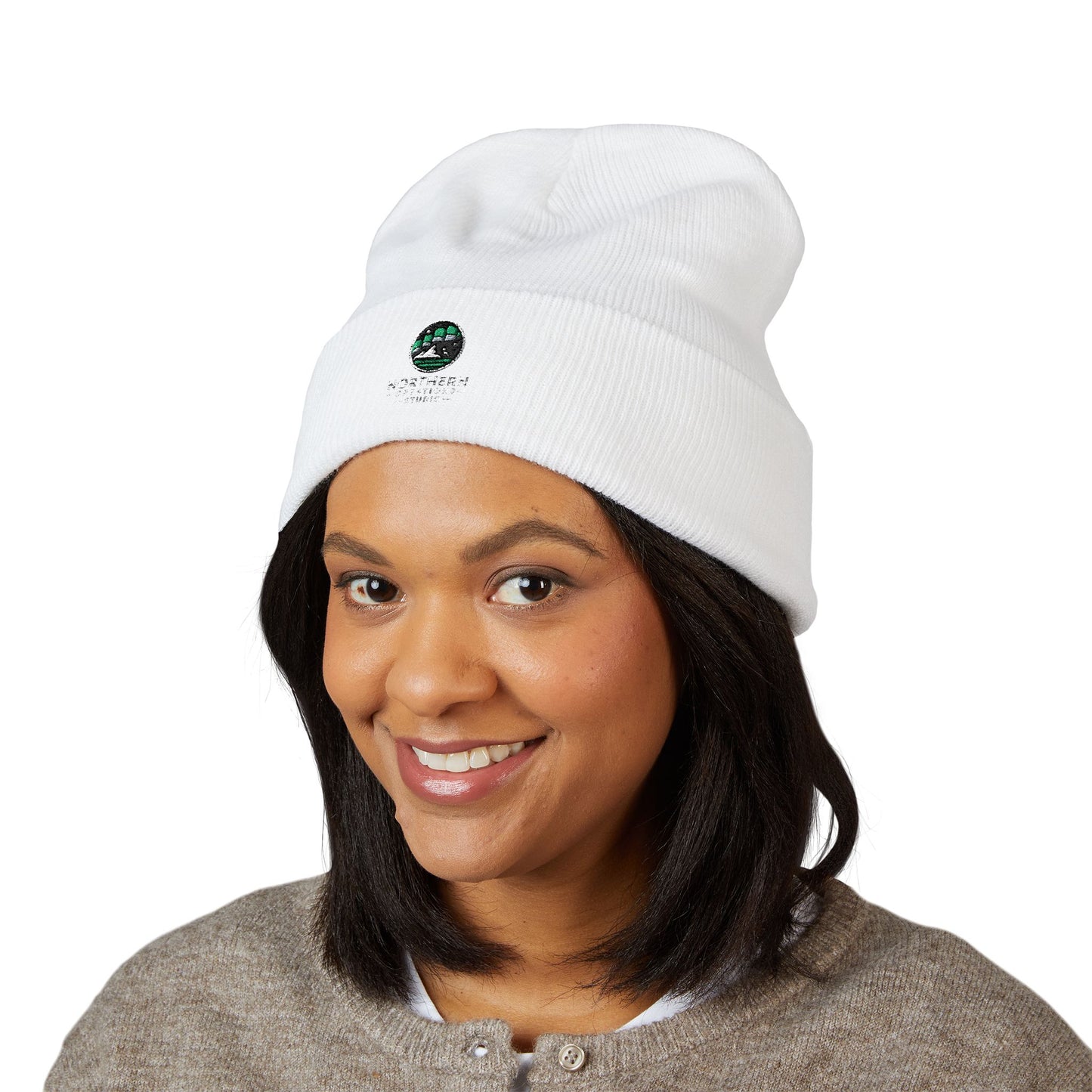 Embroidered Globe Cuffed Beanie — Sustainable Earth Logo Winter Hat