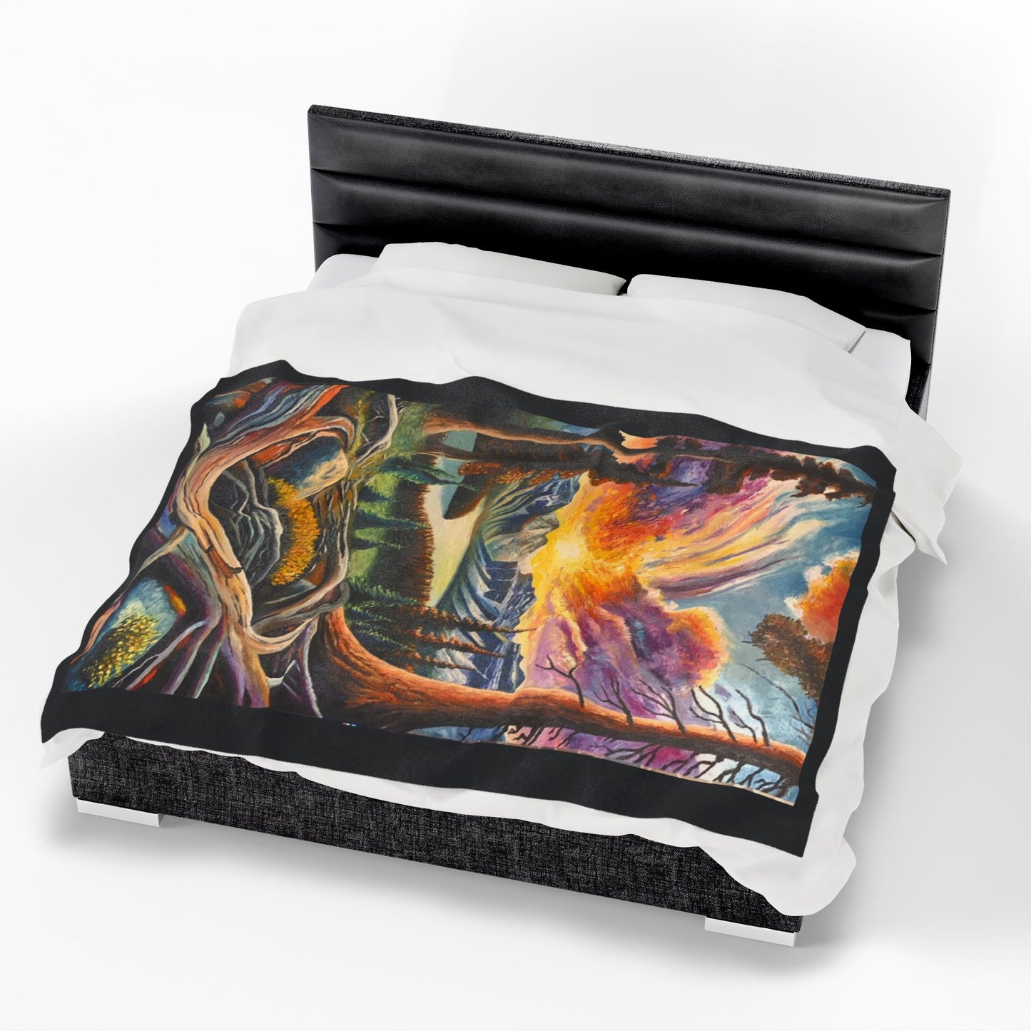 Plush Blanket — Vibrant Mountain Sunset Forest Scene