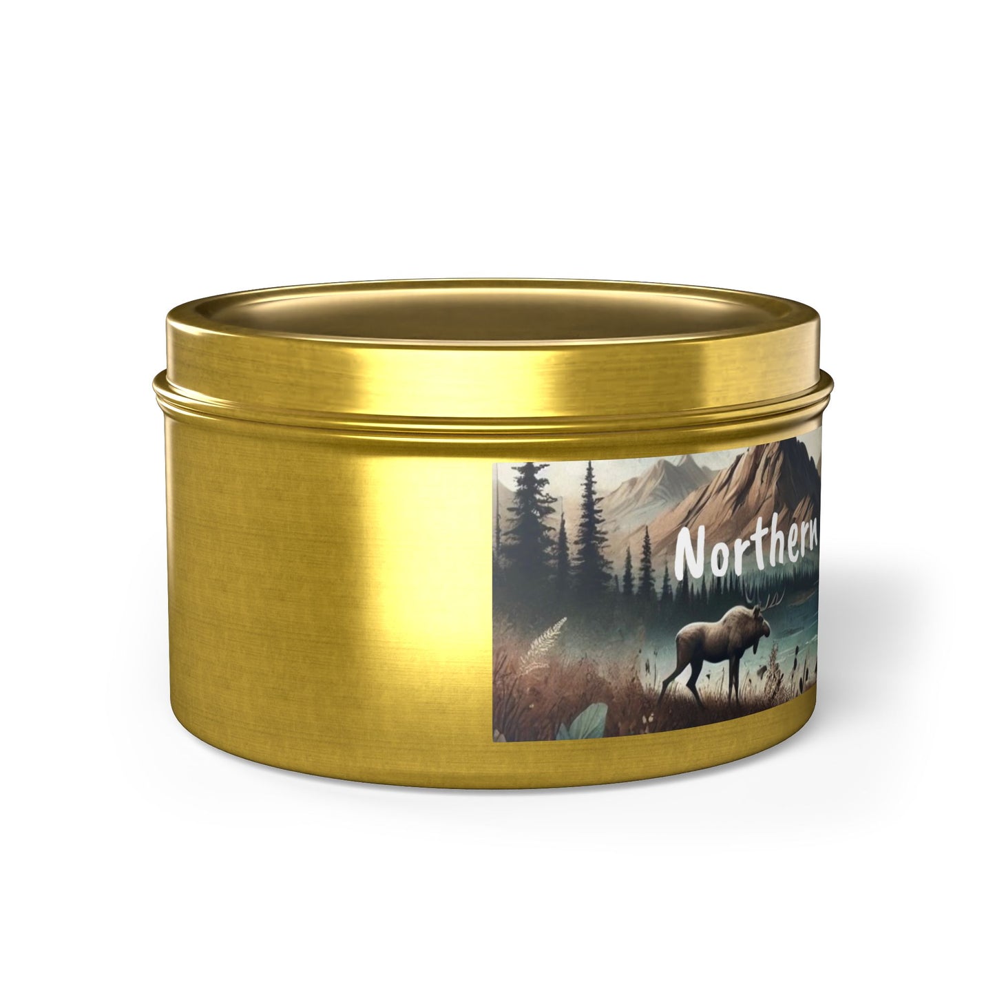 Mountain Moose Tin Candle — Nature Scents Candle with 'Northern Creations Studio' Label