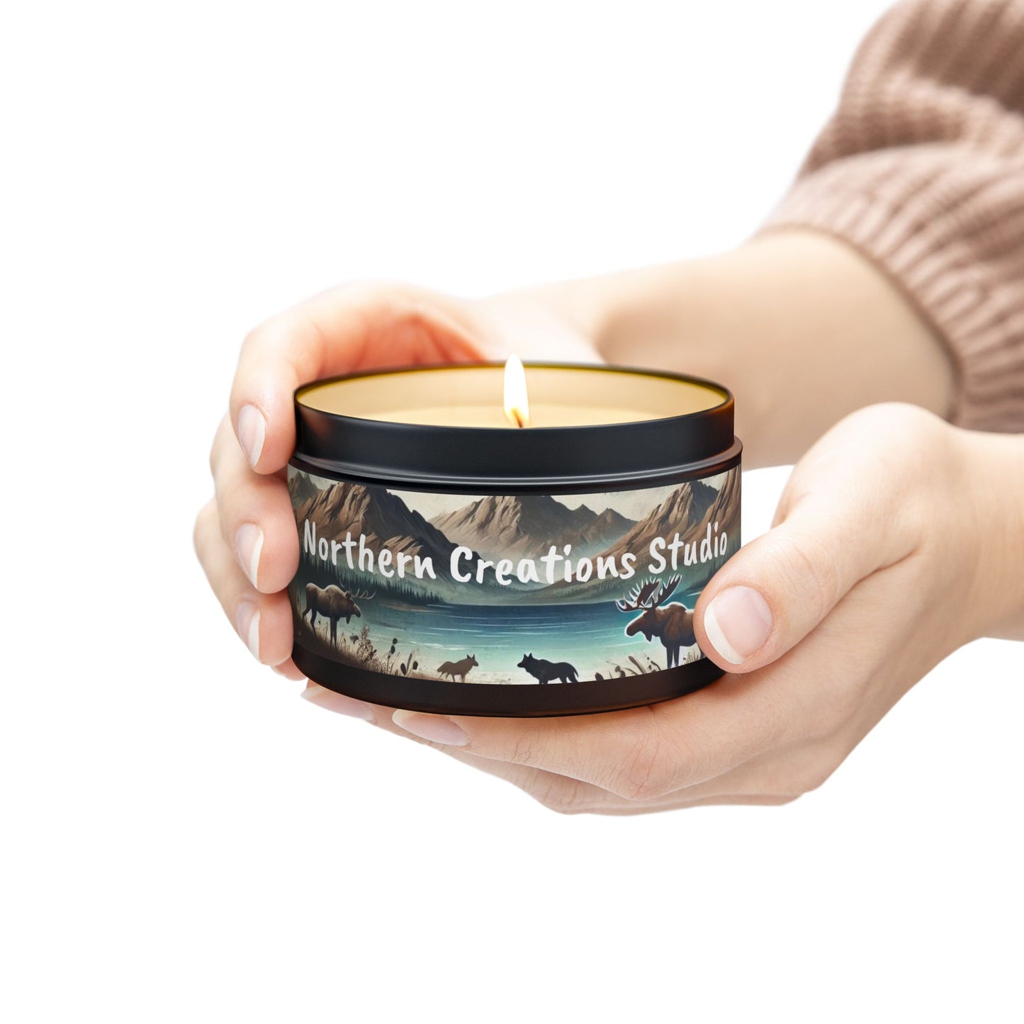 Mountain Moose Tin Candle — Nature Scents Candle with 'Northern Creations Studio' Label
