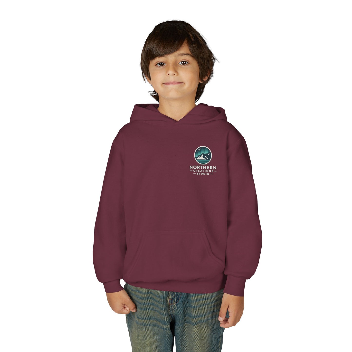 Youth Hoodie — Northern Creations Studio Logo Sweatshirt (Aurora Mountain Design)