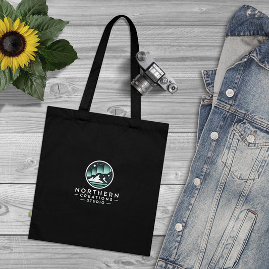 Northern Creations Studio Organic Cotton Tote — Eco-Friendly Mountain & Aurora Logo Bag