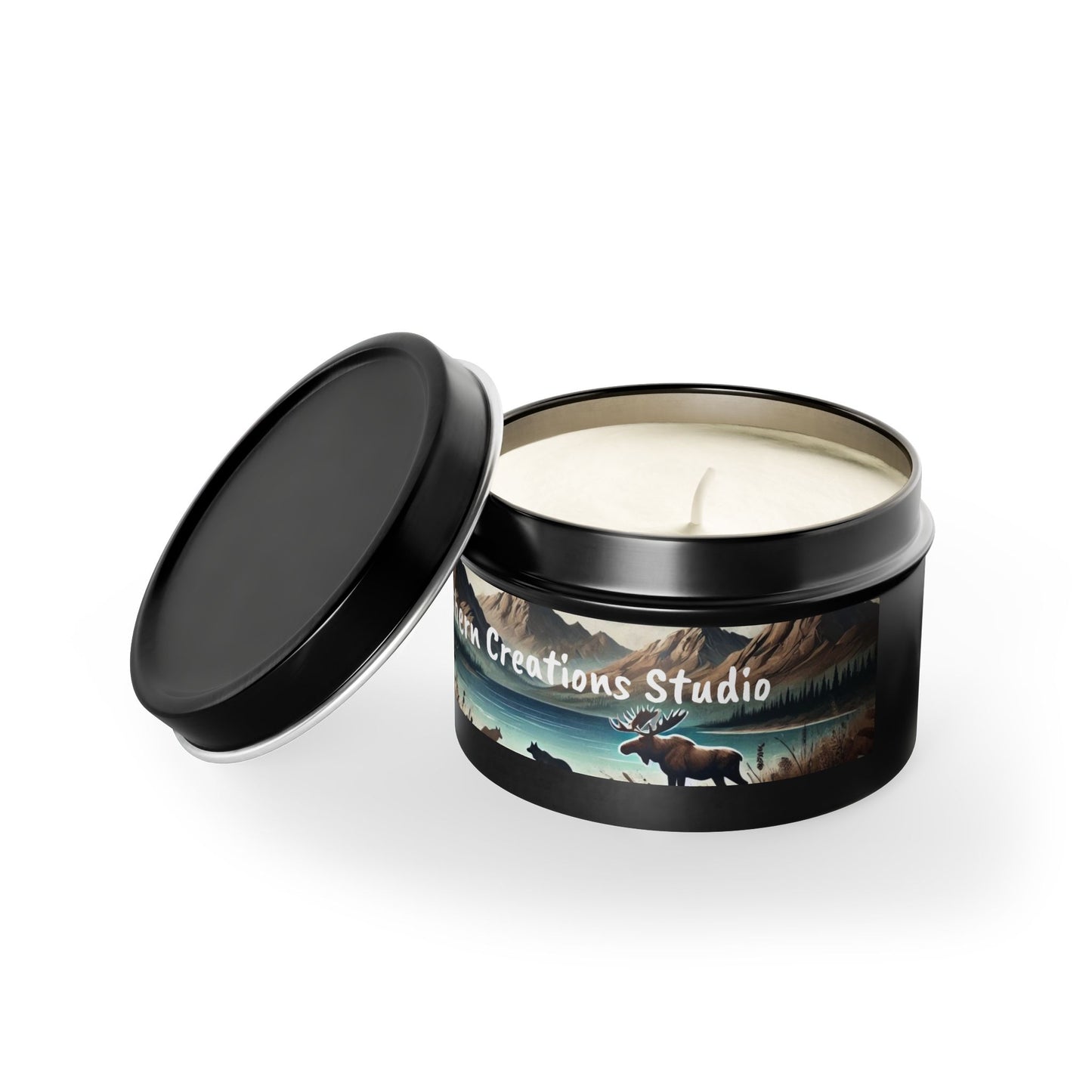 Mountain Moose Tin Candle — Nature Scents Candle with 'Northern Creations Studio' Label