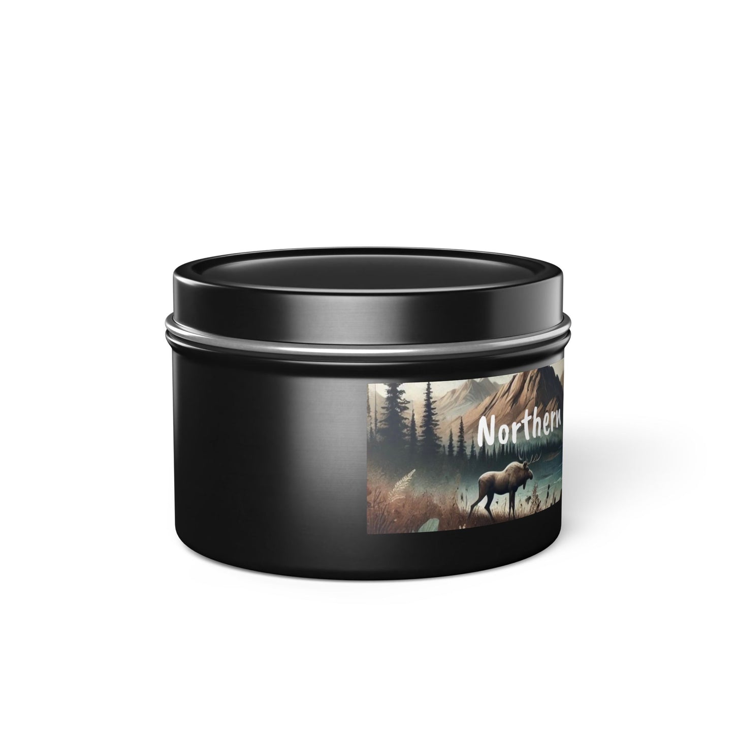 Mountain Moose Tin Candle — Nature Scents Candle with 'Northern Creations Studio' Label