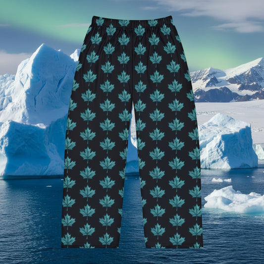 Men's Pajama Pants — Teal Maple Leaf Allover Print Loungewear