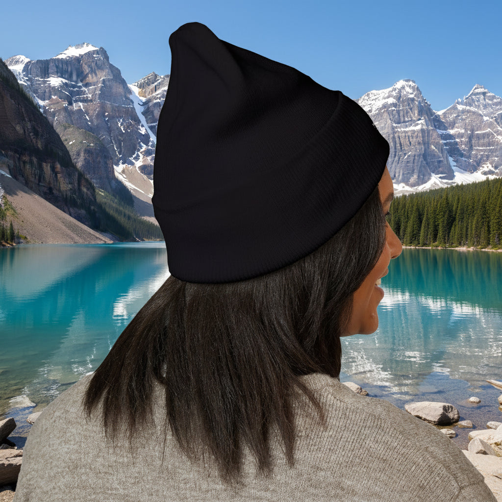 Embroidered Globe Cuffed Beanie — Sustainable Earth Logo Winter Hat