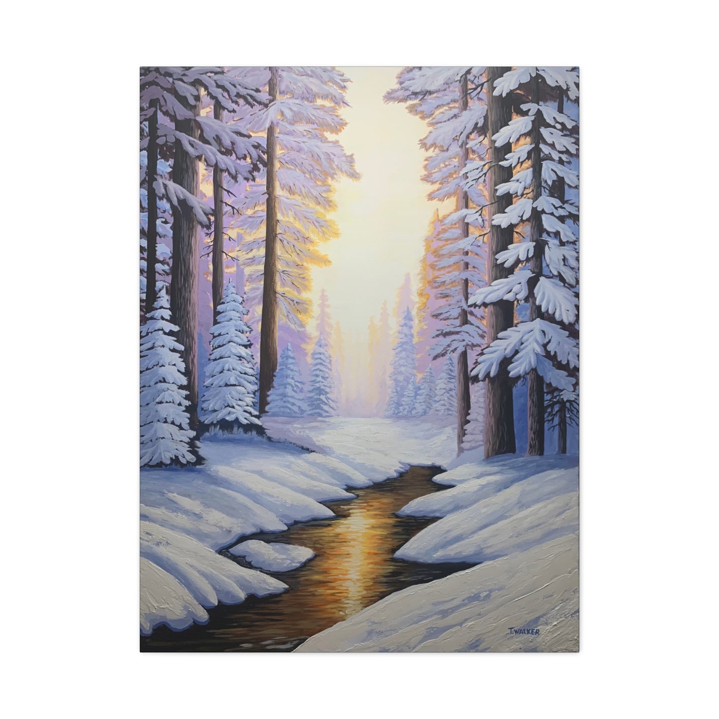 Winter Forest Canvas Print – Snowy Stream Matte Stretched Wall Art