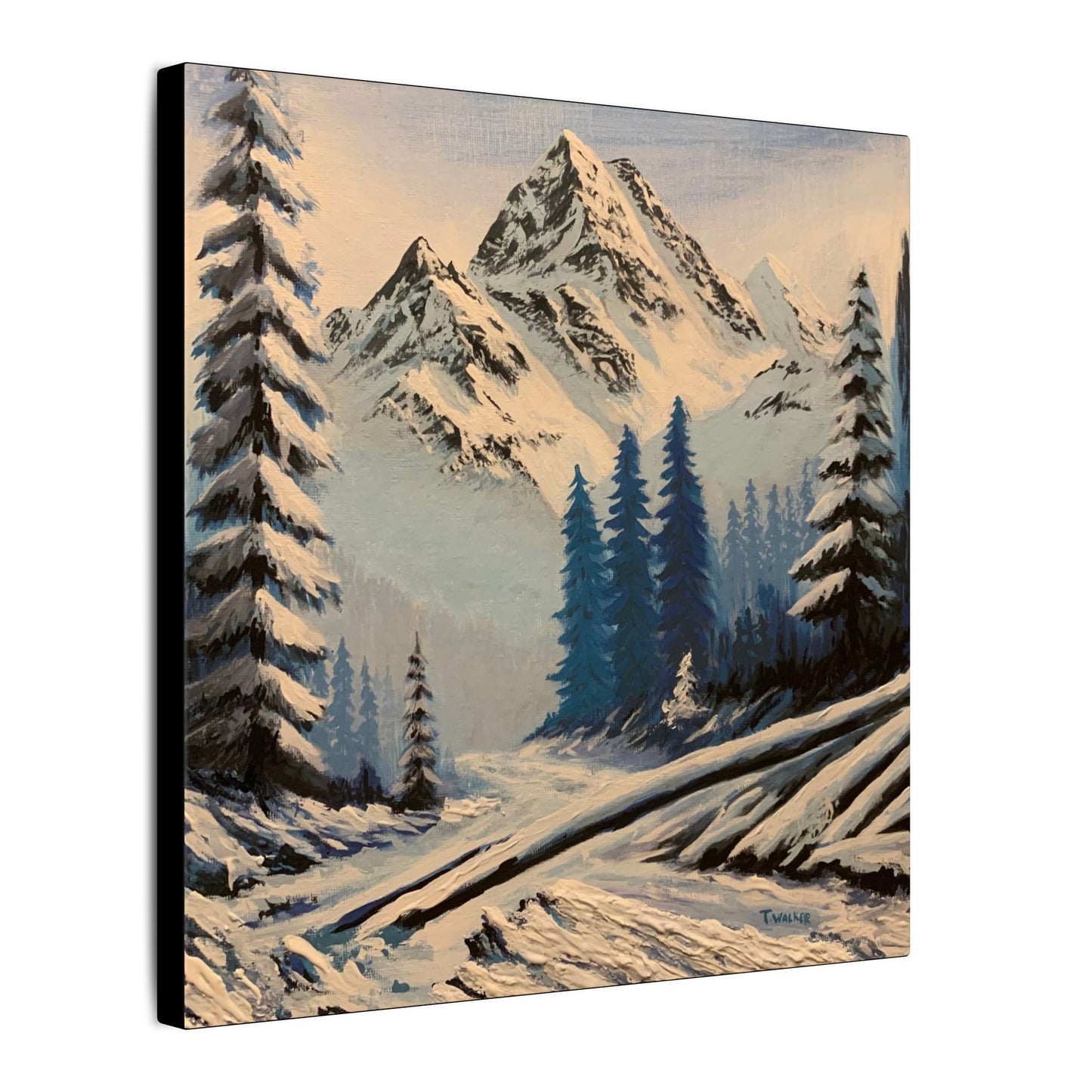 Winter Mountain Canvas Print — Snowy Pine Landscape Matte Stretched Wall Art