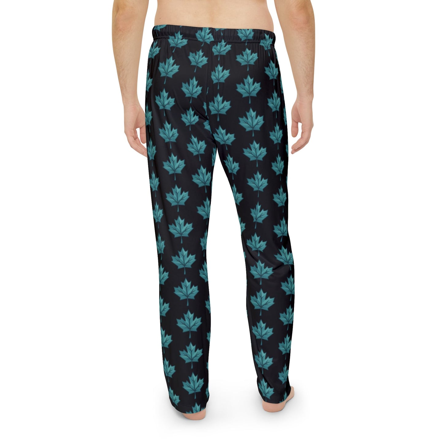 Men's Pajama Pants — Teal Maple Leaf Allover Print Loungewear