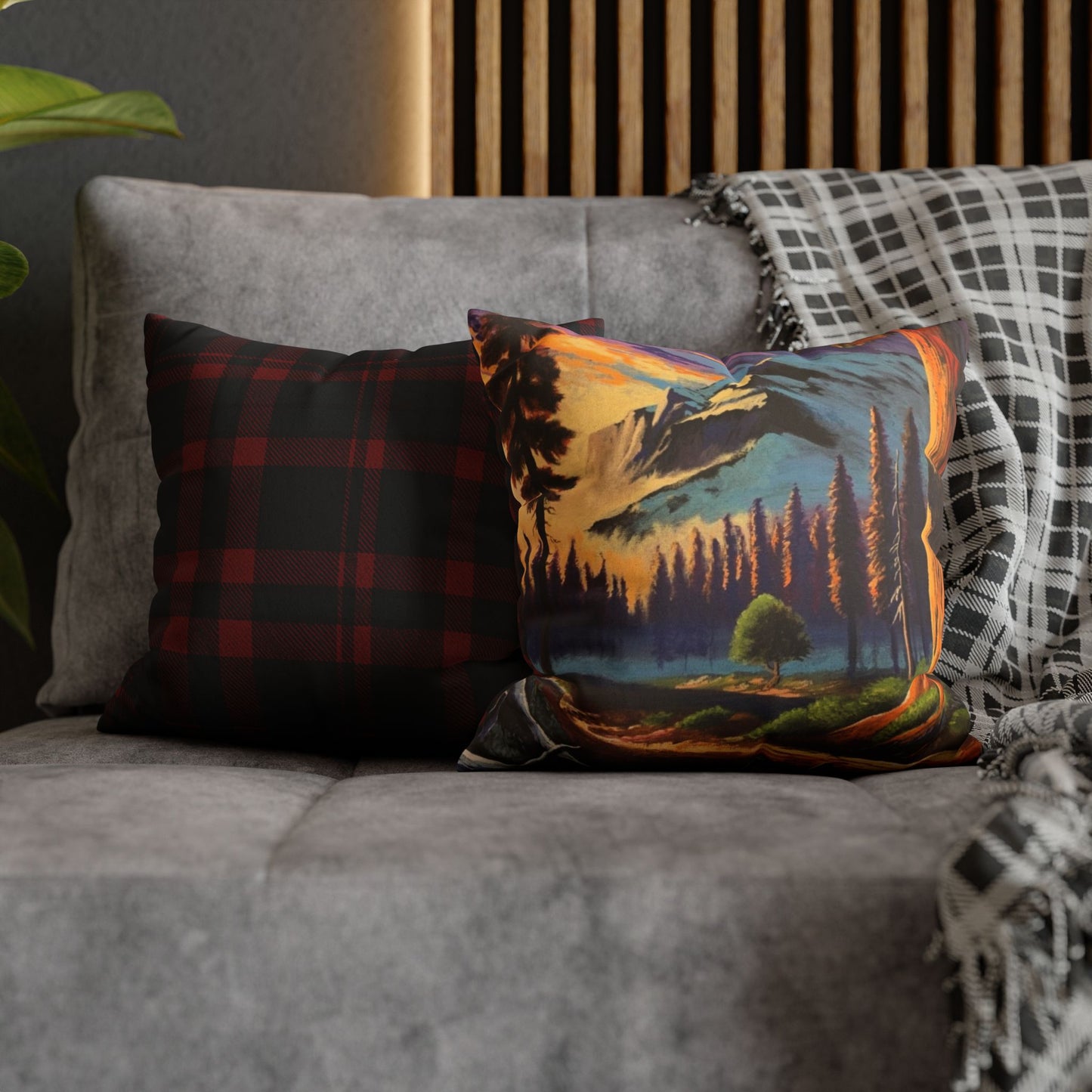 Scenic Mountain Landscape Faux Suede Pillowcase
