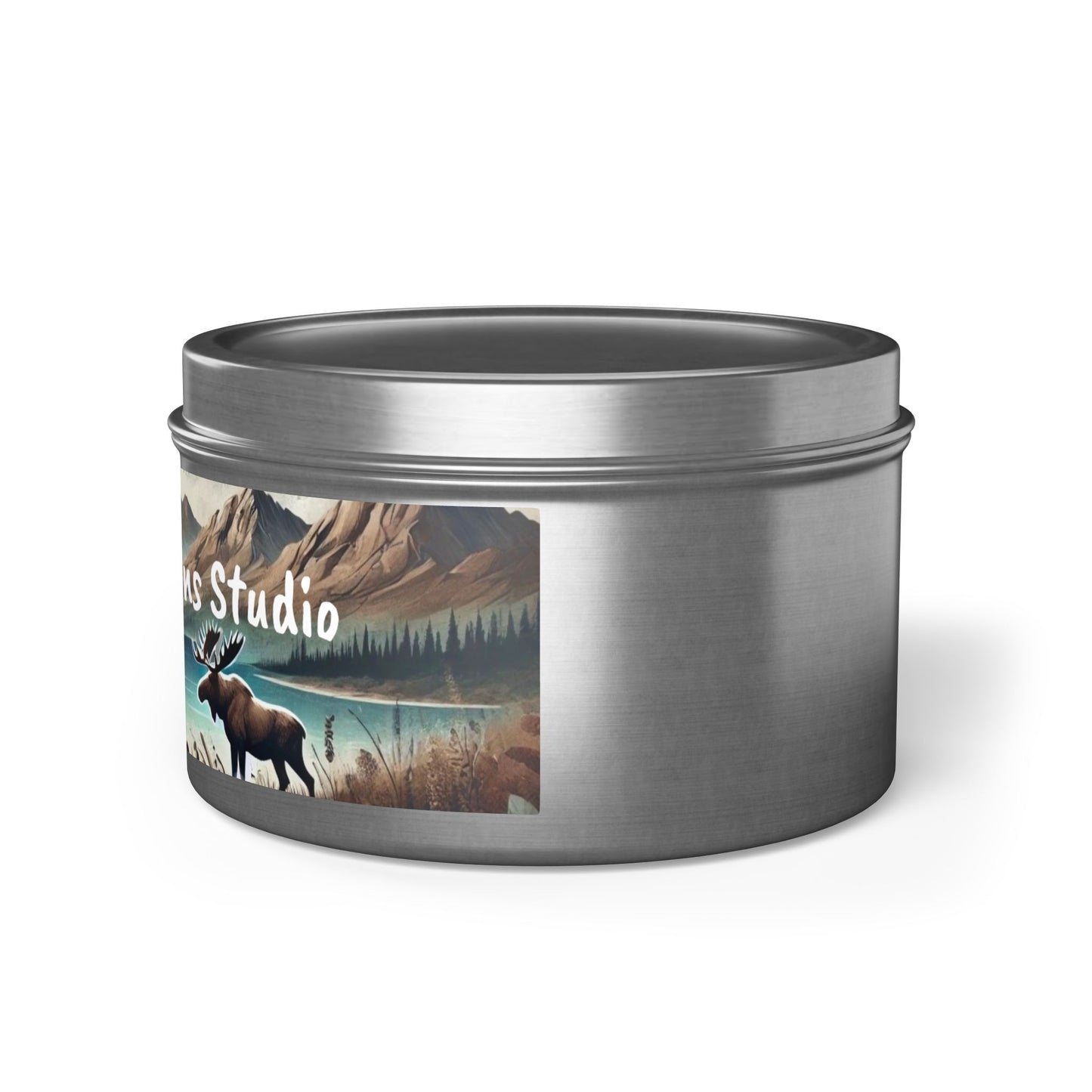 Mountain Moose Tin Candle — Nature Scents Candle with 'Northern Creations Studio' Label