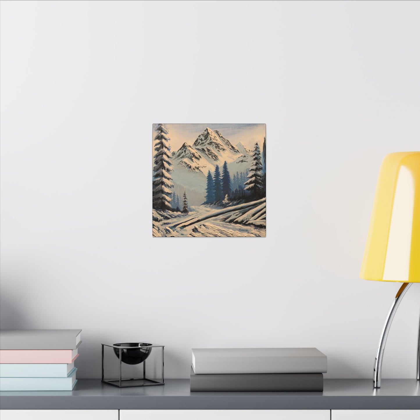 Winter Mountain Canvas Print — Snowy Pine Landscape Matte Stretched Wall Art