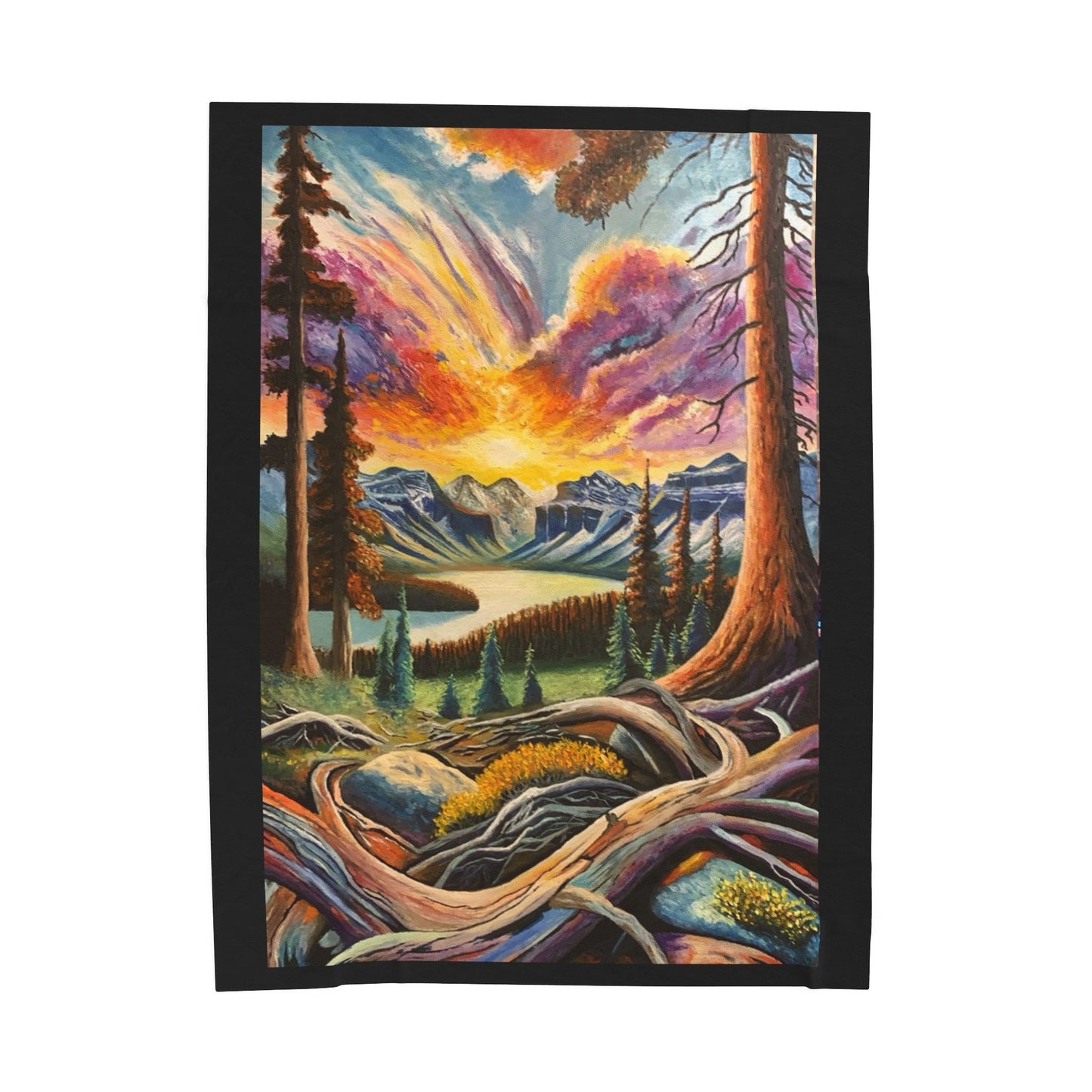 Plush Blanket — Vibrant Mountain Sunset Forest Scene