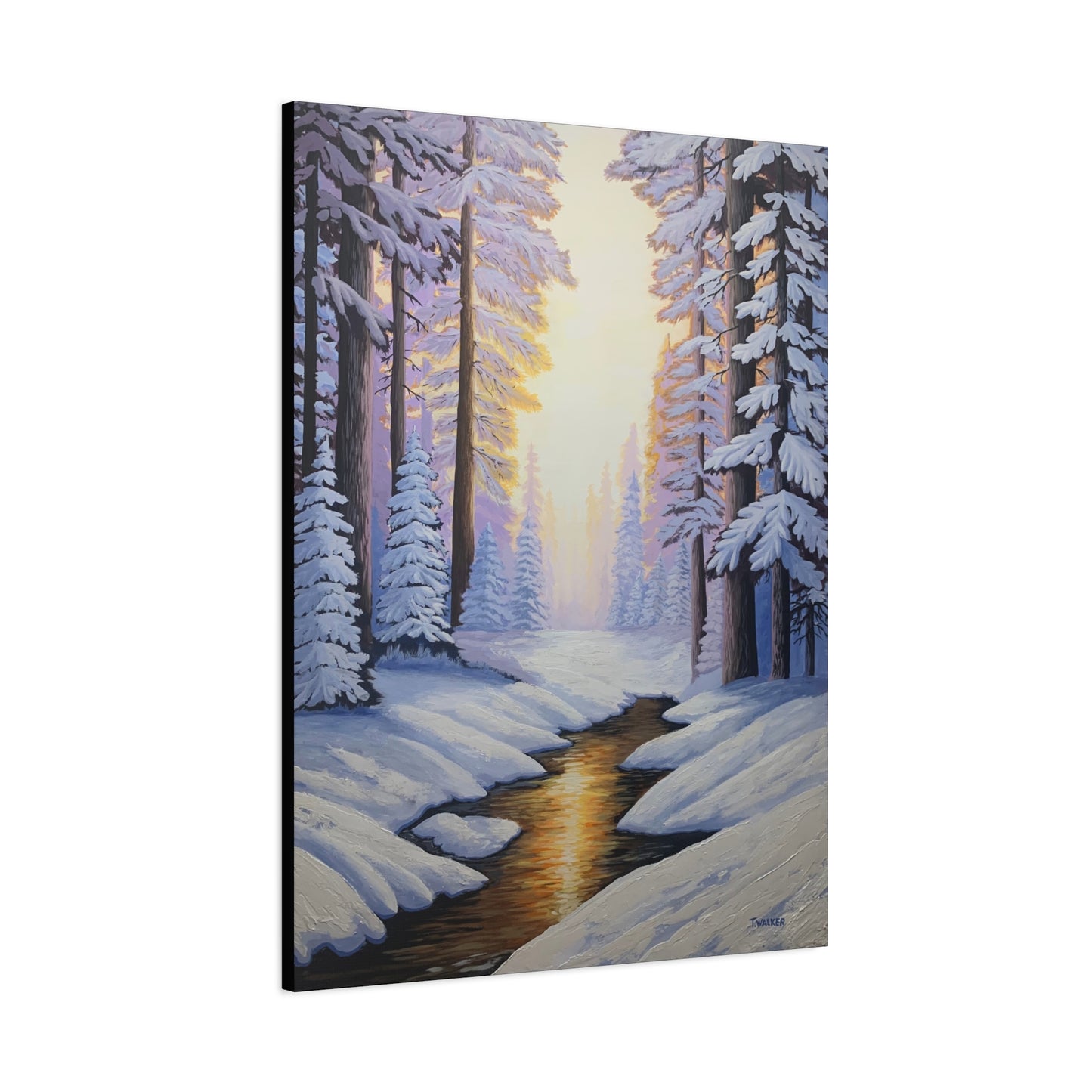 Winter Forest Canvas Print – Snowy Stream Matte Stretched Wall Art