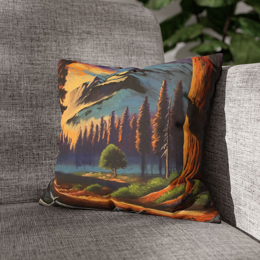 Scenic Mountain Landscape Faux Suede Pillowcase