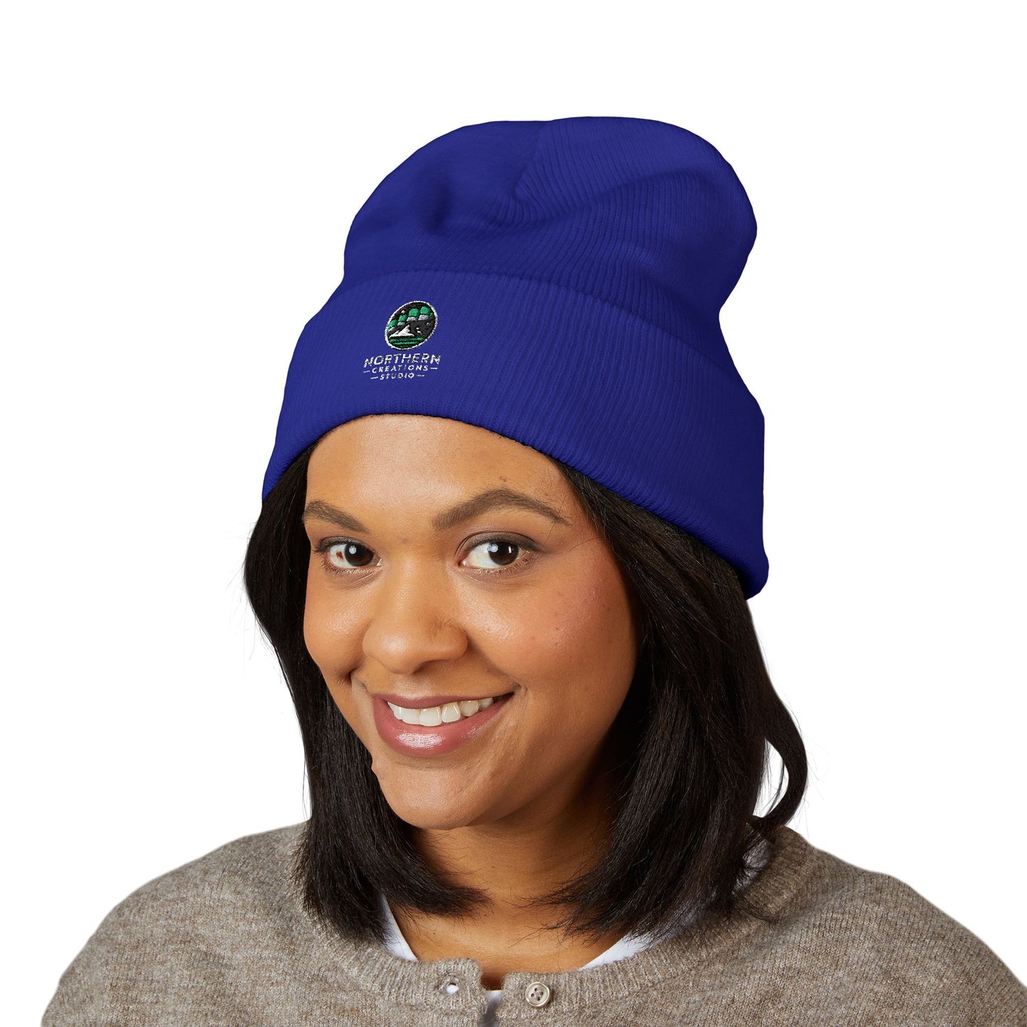 Embroidered Globe Cuffed Beanie — Sustainable Earth Logo Winter Hat