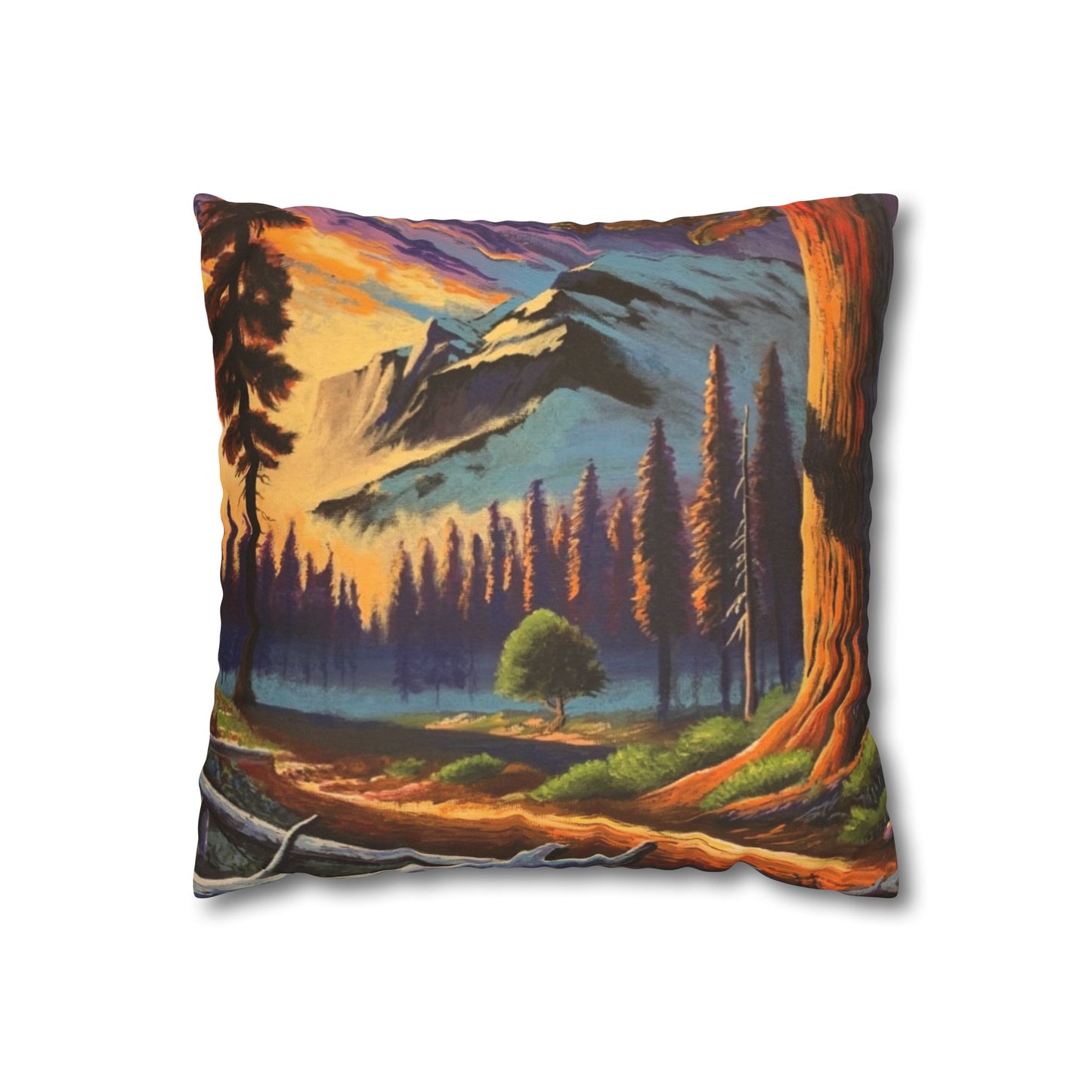 Scenic Mountain Landscape Faux Suede Pillowcase